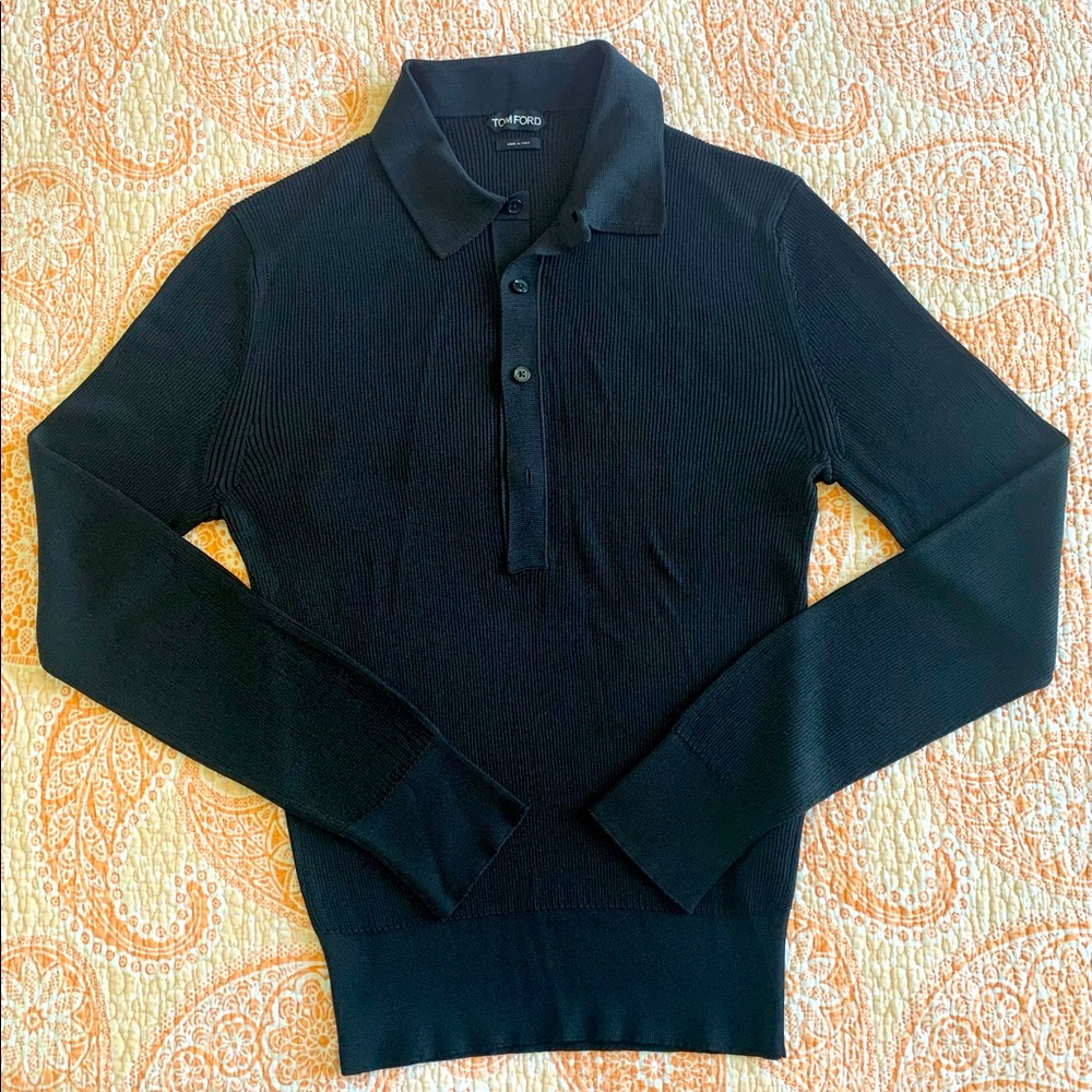 TOM FORD, lightweight 100% silk long sleve polo. Size 56, dark blue